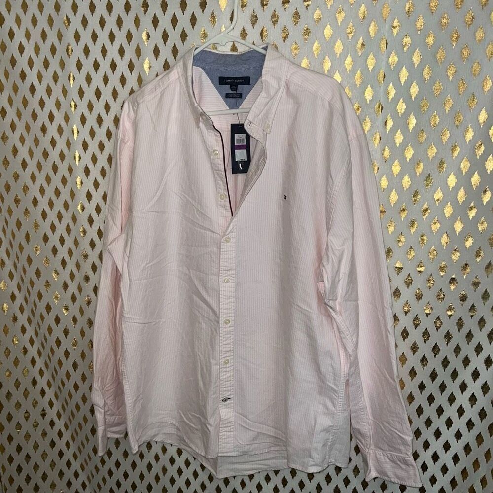 Tommy Men’s pink striped button up shirt size XXL